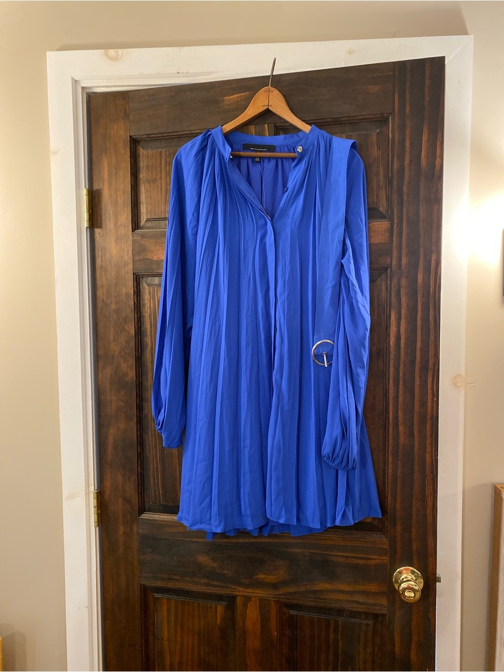 White House Black Market Royal Blue Long-Sleeve Pleated Tunic